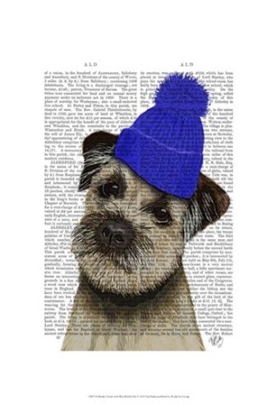 Border Terrier with Blue Bobble Hat by Fab Funky art print