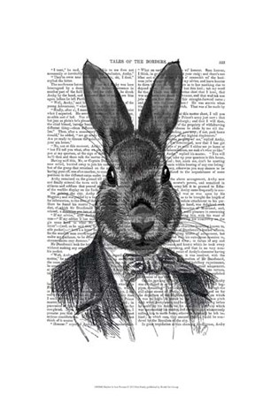 Rabbit In Suit Portrait by Fab Funky art print
