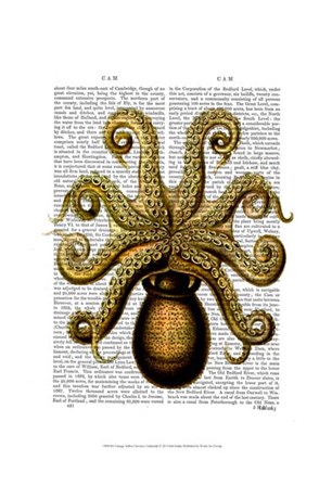 Vintage Yellow Octopus Underside by Fab Funky art print