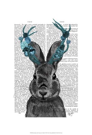 Jackalope with Turquoise Antlers by Fab Funky art print