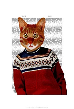 Cat in Ski Sweater by Fab Funky art print