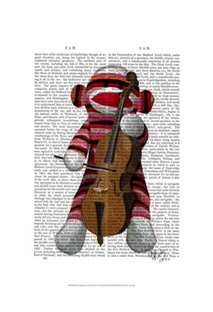 Sock Monkey and Cello by Fab Funky art print