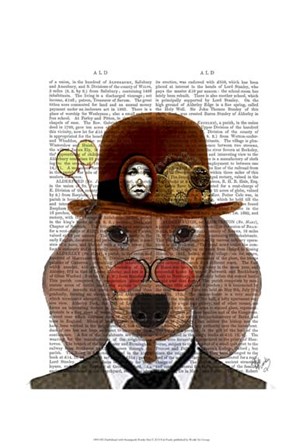 Dachshund with Steampunk Bowler Hat by Fab Funky art print