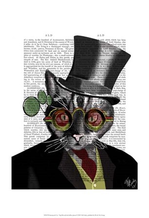 Steampunk Cat - Top Hat and red yellow glasses by Fab Funky art print