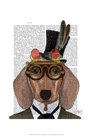 Dachshund with Top Hat and Goggles by Fab Funky art print