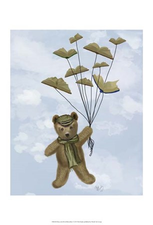 Bear with Book Butterflies by Fab Funky art print