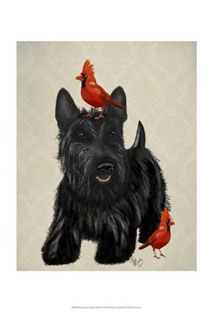 Scottie Dog and Red Birds by Fab Funky art print