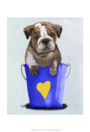 Bulldog Bucket Of Love Blue by Fab Funky art print