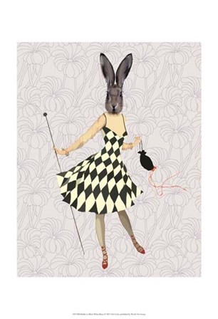 Rabbit in Black White Dress by Fab Funky art print