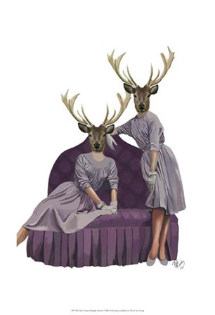 Deer Twins in Purple Dresses by Fab Funky art print