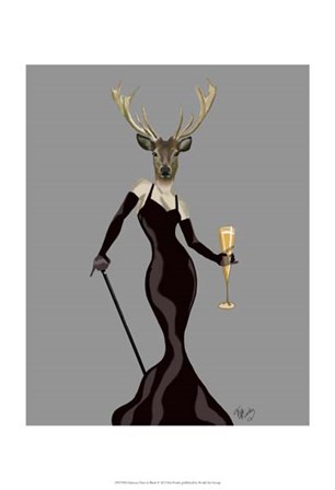 Glamour Deer in Black by Fab Funky art print