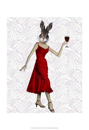 Rabbit in Red Dress by Fab Funky art print