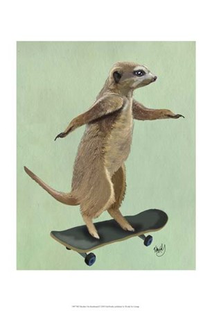 Meerkat On Skateboard by Fab Funky art print