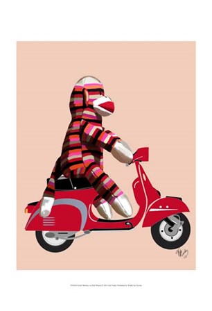 Sock Monkey on Red Moped by Fab Funky art print