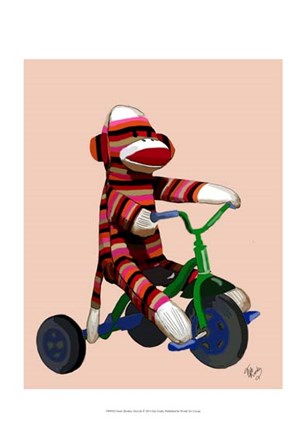 Sock Monkey Tricycle by Fab Funky art print