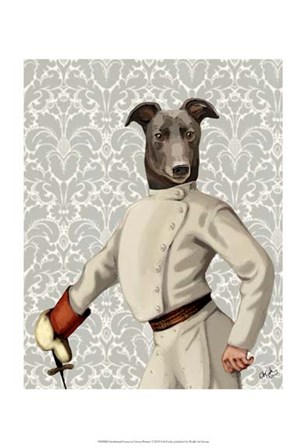 Greyhound Fencer in Cream Portrait by Fab Funky art print