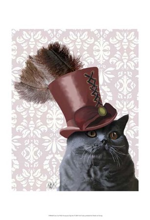 Grey Cat With Steampunk Top Hat by Fab Funky art print