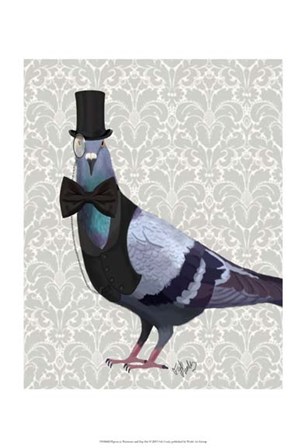 Pigeon in Waistcoat and Top Hat by Fab Funky art print