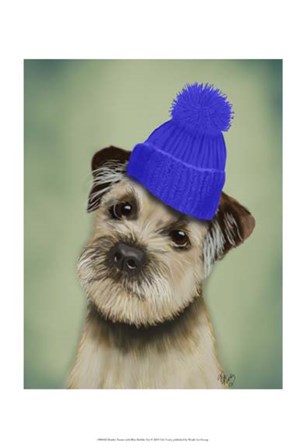 Border Terrier with Blue Bobble Hat by Fab Funky art print