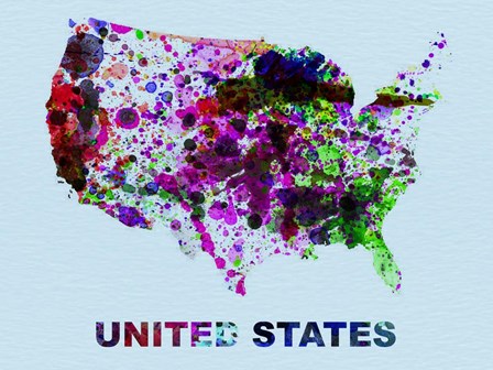 United States Color Splatter Map by Naxart art print