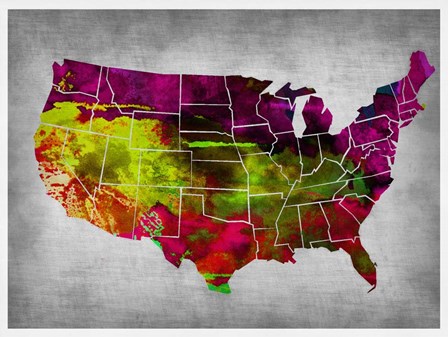 USA Watercolor Map 4 by Naxart art print