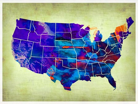 USA Watercolor Map 5 by Naxart art print
