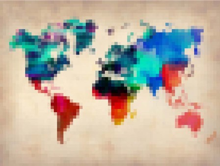 Pixelated World Map by Naxart art print