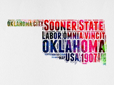 Oklahoma Watercolor Word Cloud by Naxart art print