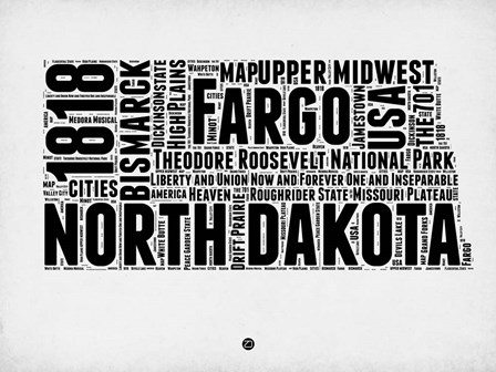North Dakota Word Cloud 2 by Naxart art print