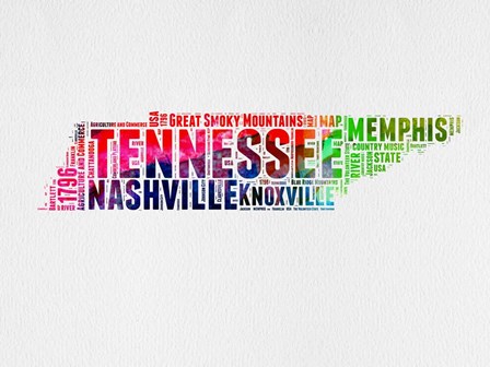 Tennessee Watercolor Word Cloud by Naxart art print
