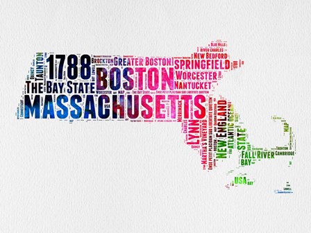 Massachusetts Watercolor Word Cloud by Naxart art print