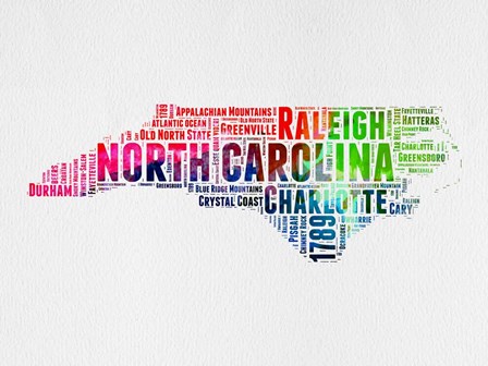 North Carolina Watercolor Word Cloud by Naxart art print