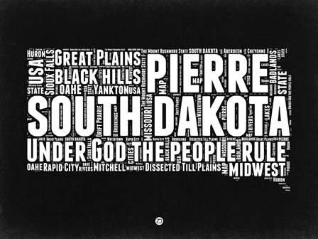 South Dakota Black and White Map by Naxart art print