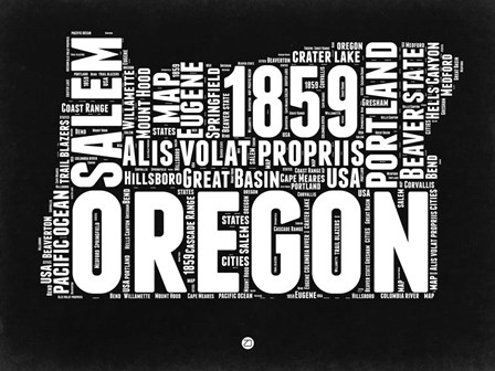 Oregon Black and White Map by Naxart art print