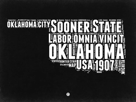Oklahoma Black and White Map by Naxart art print
