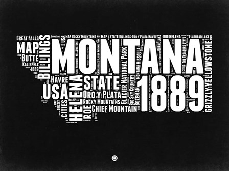 Montana Black and White Map by Naxart art print