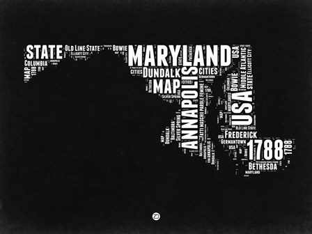 Maryland Black and White Map by Naxart art print