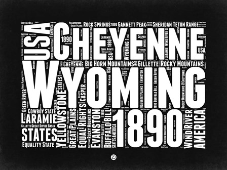 Wyoming Black and White Map by Naxart art print