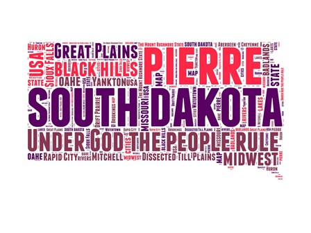 South Dakota Word Cloud Map by Naxart art print