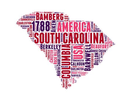 South Carolina Word Cloud Map by Naxart art print