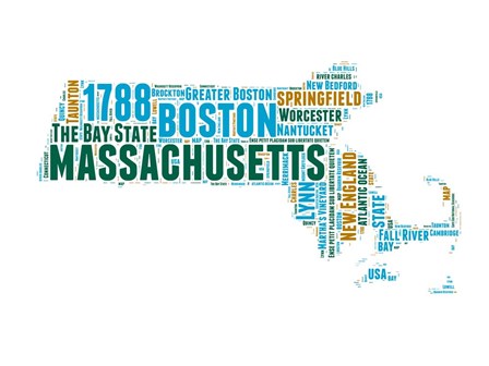 Massachusetts Word Cloud Map by Naxart art print