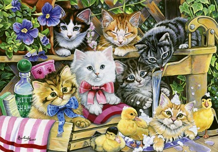 Bathtime Kittens by Jenny Newland art print