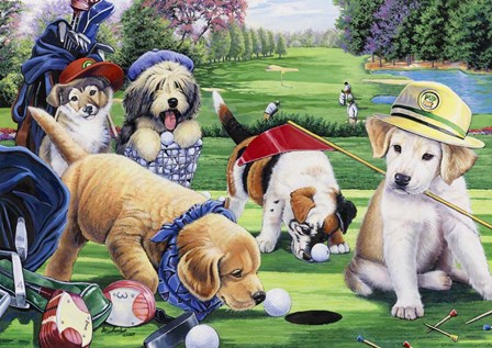 Golfing Puppies by Jenny Newland art print