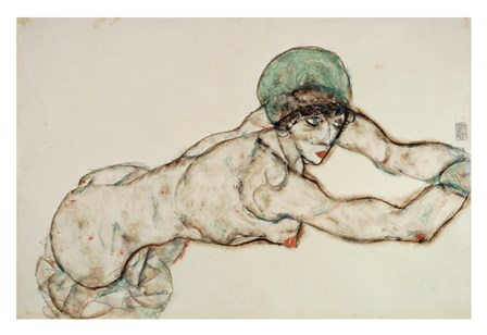 Reclining Female Nude with Green Cap, Leaning to the Right, 1914 by Egon Schiele art print