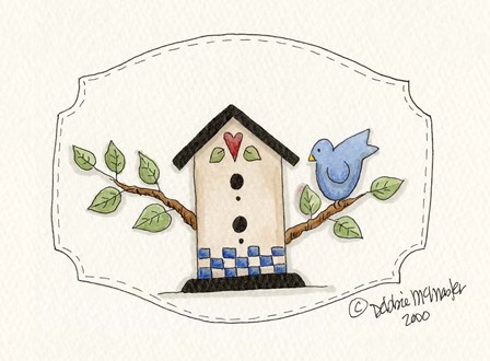 White Birdhouse by Debbie McMaster art print