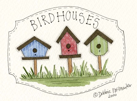 Three Birdhouses by Debbie McMaster art print