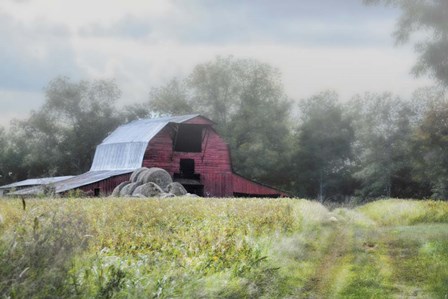Red Barn In The Fog by Jai Johnson art print