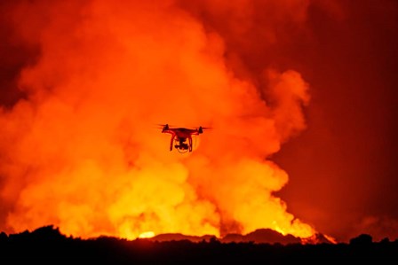 Radio Contolled Drone flying over Eruption, Holuhraun Fissure, Bardarbunga Volcano, Iceland. by Panoramic Images art print