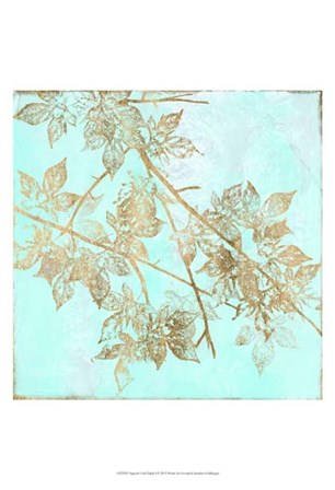 Aqua &amp; Gold Maple I by Jennifer Goldberger art print