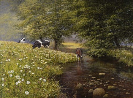 Cattle By The Stream by Bill Makinson art print